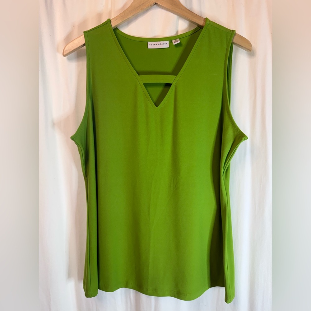 Susan Graver Bright Green Sleeveless V-Neck Tank